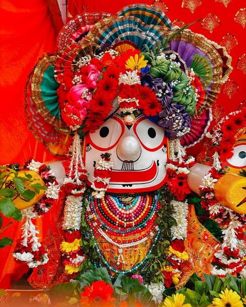 Lord Jagannath, Baladeva, and Subhadra decorated for Rathyatra 2026 at ISKCON Satara — photo 1 of 16