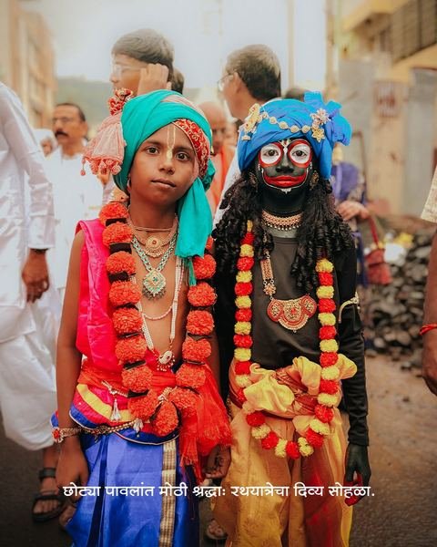 Lord Jagannath, Baladeva, and Subhadra decorated for Rathyatra 2026 at ISKCON Satara — photo 6 of 16
