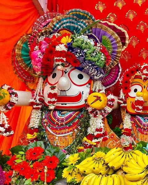Lord Jagannath, Baladeva, and Subhadra decorated for Rathyatra 2026 at ISKCON Satara — photo 7 of 16